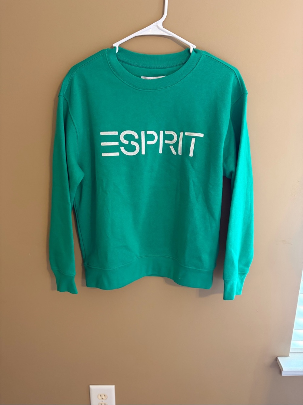 Esprit Women’s Green Logo Crewneck Sweatshirt XSmall GenX Nostalgia Retro Cozy